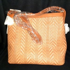 Talbots- Brown Basket Weave Tote w/ Leather Trim- New with Tag